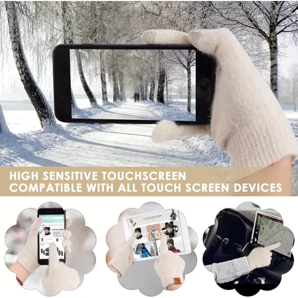 imageFZ FANTASTIC ZONE Winter Warm Knit Touchscreen Gloves for Women Cold Weather Thermal Texting Working Gloves Womens GiftsApricot