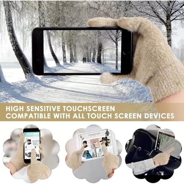 imageFZ FANTASTIC ZONE Winter Warm Knit Touchscreen Gloves for Women Cold Weather Thermal Texting Working Gloves Womens GiftsKhaki