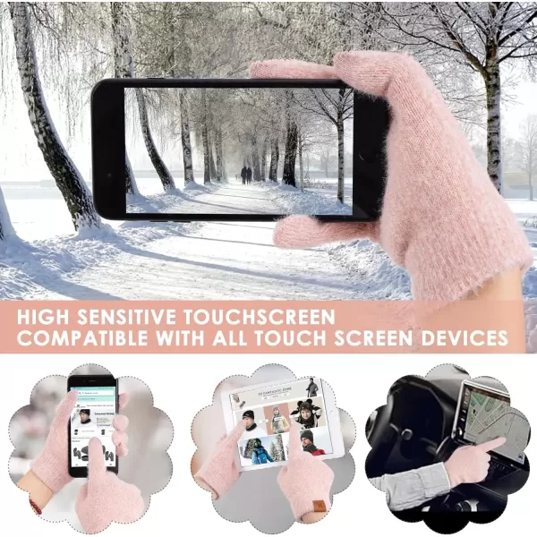 imageFZ FANTASTIC ZONE Winter Warm Knit Touchscreen Gloves for Women Cold Weather Thermal Texting Working Gloves Womens GiftsPink