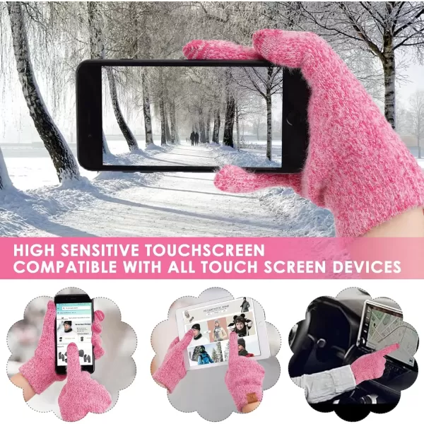imageFZ FANTASTIC ZONE Winter Warm Knit Touchscreen Gloves for Women Cold Weather Thermal Texting Working Gloves Womens GiftsRose Red