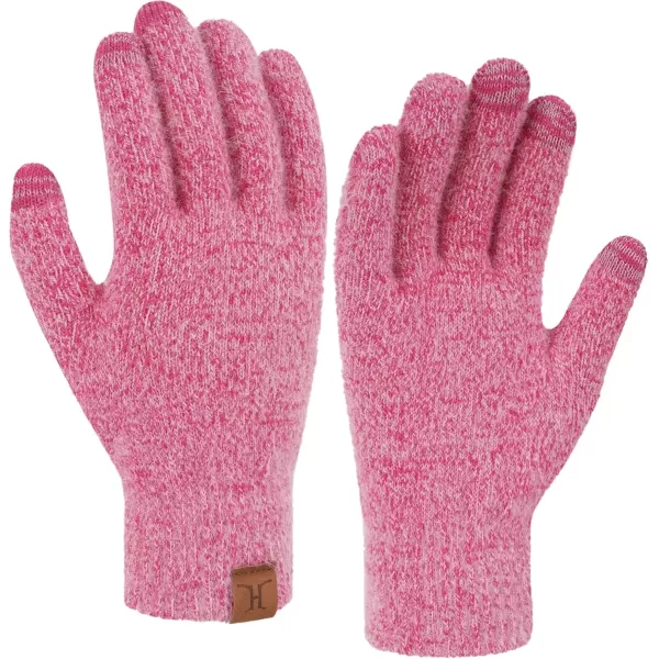 imageFZ FANTASTIC ZONE Winter Warm Knit Touchscreen Gloves for Women Cold Weather Thermal Texting Working Gloves Womens GiftsRose Red