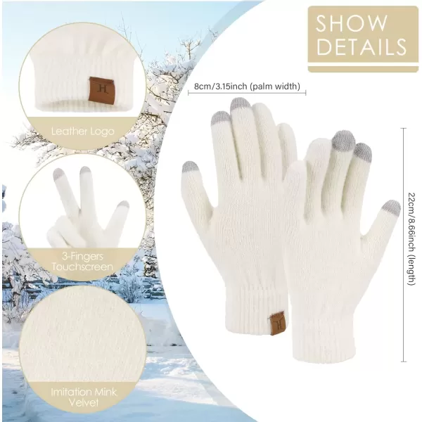 imageFZ FANTASTIC ZONE Winter Warm Knit Touchscreen Gloves for Women Cold Weather Thermal Texting Working Gloves Womens GiftsWhite