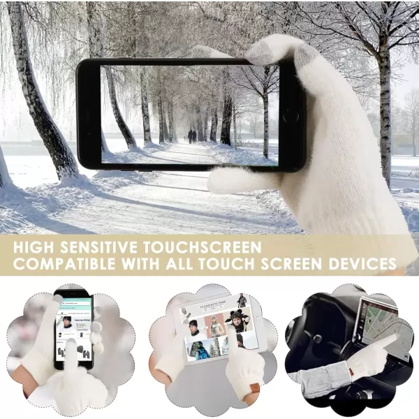 imageFZ FANTASTIC ZONE Winter Warm Knit Touchscreen Gloves for Women Cold Weather Thermal Texting Working Gloves Womens GiftsWhite