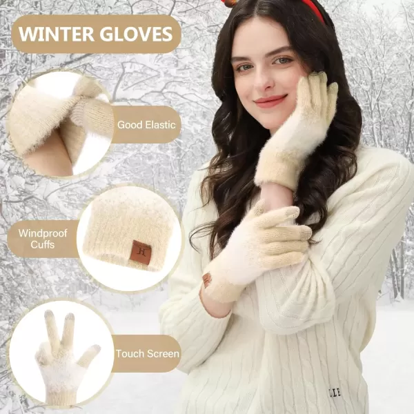 imageFZ FANTASTIC ZONE Womens Winter Gloves for Cold Weather Touch Screen Texting Warm Gloves Knit Thermal Gloves Gifts for WomenApricot White