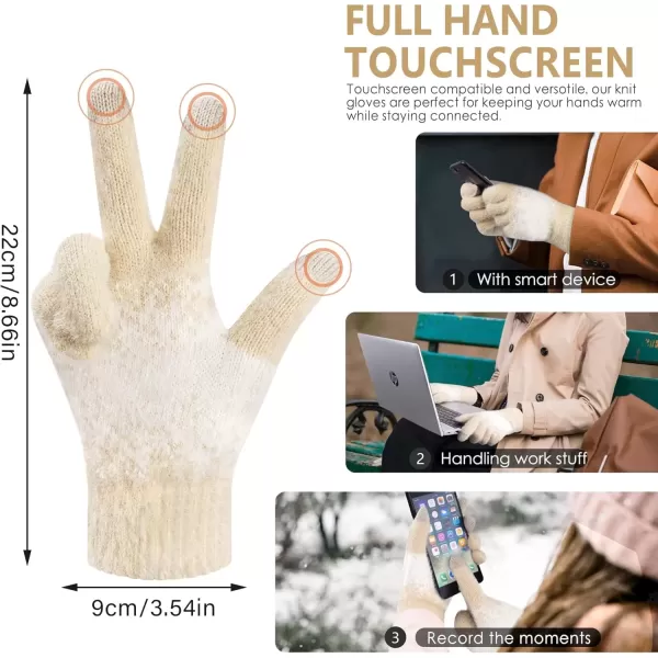 imageFZ FANTASTIC ZONE Womens Winter Gloves for Cold Weather Touch Screen Texting Warm Gloves Knit Thermal Gloves Gifts for WomenApricot White