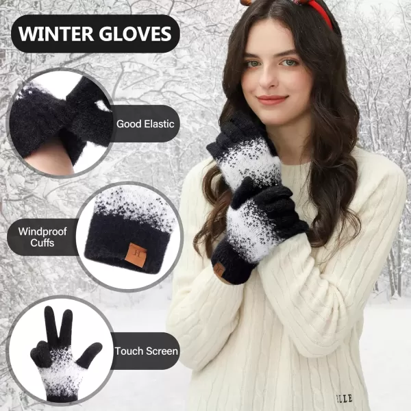 imageFZ FANTASTIC ZONE Womens Winter Gloves for Cold Weather Touch Screen Texting Warm Gloves Knit Thermal Gloves Gifts for WomenBlack White