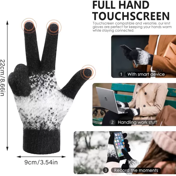imageFZ FANTASTIC ZONE Womens Winter Gloves for Cold Weather Touch Screen Texting Warm Gloves Knit Thermal Gloves Gifts for WomenBlack White