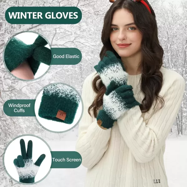 imageFZ FANTASTIC ZONE Womens Winter Gloves for Cold Weather Touch Screen Texting Warm Gloves Knit Thermal Gloves Gifts for WomenDark Green White