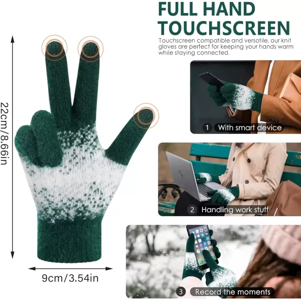 imageFZ FANTASTIC ZONE Womens Winter Gloves for Cold Weather Touch Screen Texting Warm Gloves Knit Thermal Gloves Gifts for WomenDark Green White