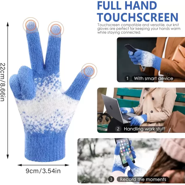 imageFZ FANTASTIC ZONE Womens Winter Gloves for Cold Weather Touch Screen Texting Warm Gloves Knit Thermal Gloves Gifts for WomenDenim Blue White