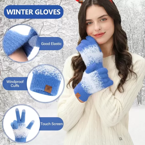 imageFZ FANTASTIC ZONE Womens Winter Gloves for Cold Weather Touch Screen Texting Warm Gloves Knit Thermal Gloves Gifts for WomenDenim Blue White