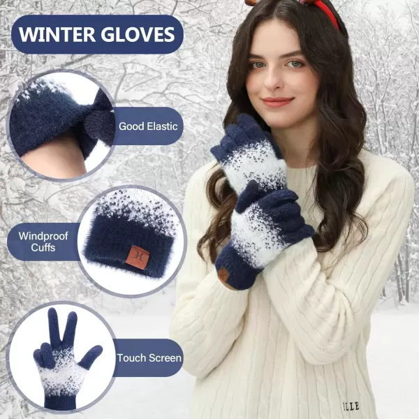 imageFZ FANTASTIC ZONE Womens Winter Gloves for Cold Weather Touch Screen Texting Warm Gloves Knit Thermal Gloves Gifts for WomenNavy Blue White