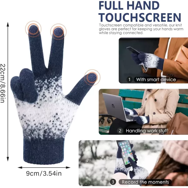 imageFZ FANTASTIC ZONE Womens Winter Gloves for Cold Weather Touch Screen Texting Warm Gloves Knit Thermal Gloves Gifts for WomenNavy Blue White