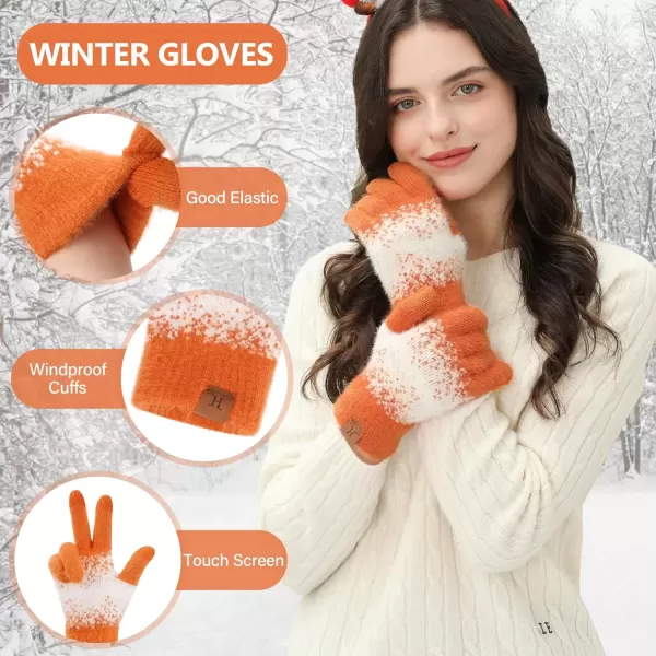 imageFZ FANTASTIC ZONE Womens Winter Gloves for Cold Weather Touch Screen Texting Warm Gloves Knit Thermal Gloves Gifts for WomenOrange White