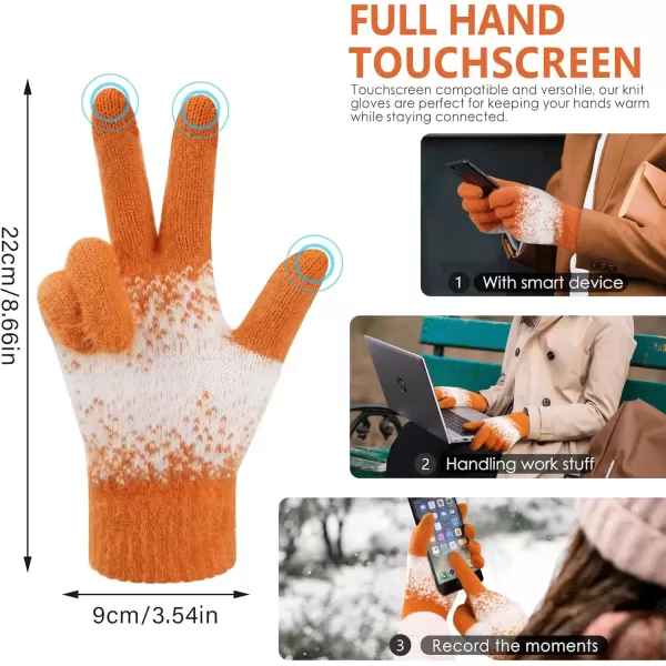 imageFZ FANTASTIC ZONE Womens Winter Gloves for Cold Weather Touch Screen Texting Warm Gloves Knit Thermal Gloves Gifts for WomenOrange White