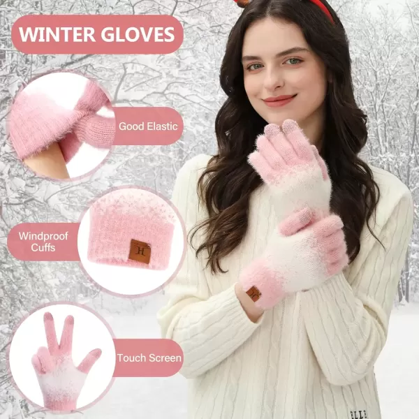 imageFZ FANTASTIC ZONE Womens Winter Gloves for Cold Weather Touch Screen Texting Warm Gloves Knit Thermal Gloves Gifts for WomenPink White