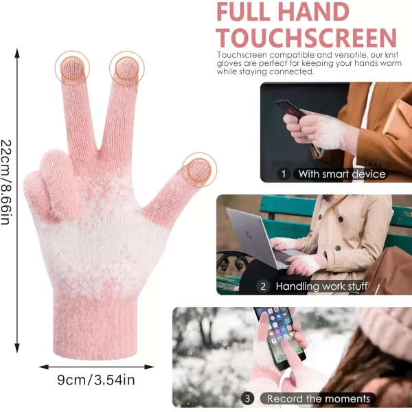 imageFZ FANTASTIC ZONE Womens Winter Gloves for Cold Weather Touch Screen Texting Warm Gloves Knit Thermal Gloves Gifts for WomenPink White