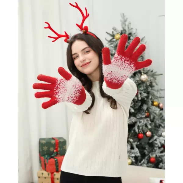 imageFZ FANTASTIC ZONE Womens Winter Gloves for Cold Weather Touch Screen Texting Warm Gloves Knit Thermal Gloves Gifts for WomenRed White