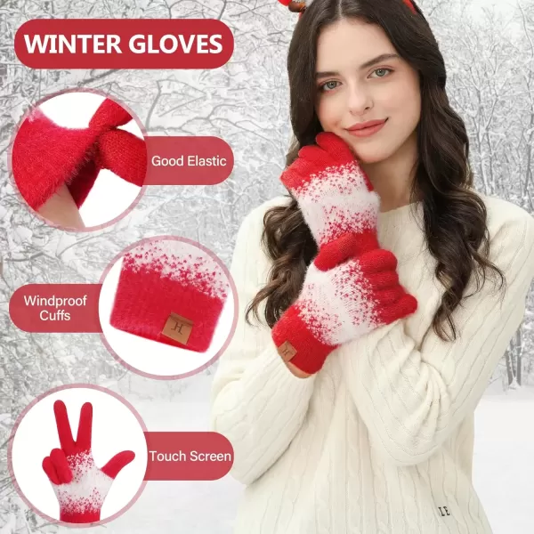 imageFZ FANTASTIC ZONE Womens Winter Gloves for Cold Weather Touch Screen Texting Warm Gloves Knit Thermal Gloves Gifts for WomenRed White