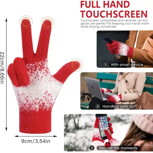 imageFZ FANTASTIC ZONE Womens Winter Gloves for Cold Weather Touch Screen Texting Warm Gloves Knit Thermal Gloves Gifts for WomenRed White