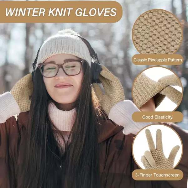 imageFZ FANTASTIC ZONE Womens Winter Gloves with Touchscreen Warm Chenille Knit Thermal Gloves for Women Cold Weather GiftsKhaki