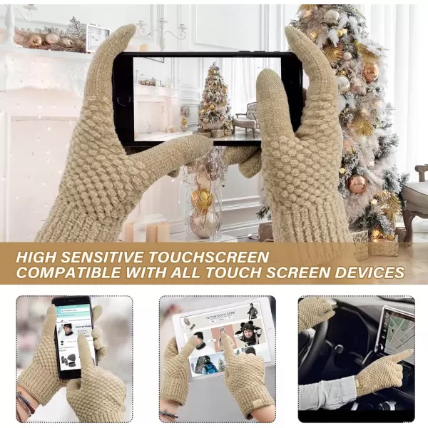 imageFZ FANTASTIC ZONE Womens Winter Gloves with Touchscreen Warm Chenille Knit Thermal Gloves for Women Cold Weather GiftsKhaki