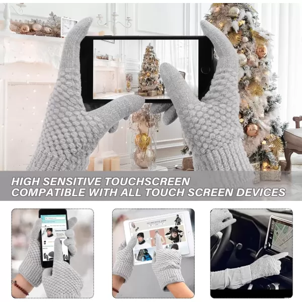 imageFZ FANTASTIC ZONE Womens Winter Gloves with Touchscreen Warm Chenille Knit Thermal Gloves for Women Cold Weather GiftsLight Gray