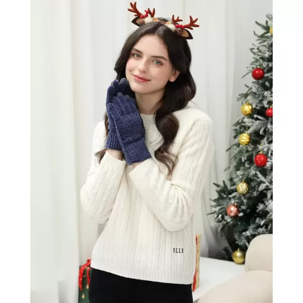 imageFZ FANTASTIC ZONE Womens Winter Gloves with Touchscreen Warm Chenille Knit Thermal Gloves for Women Cold Weather GiftsNavy Blue
