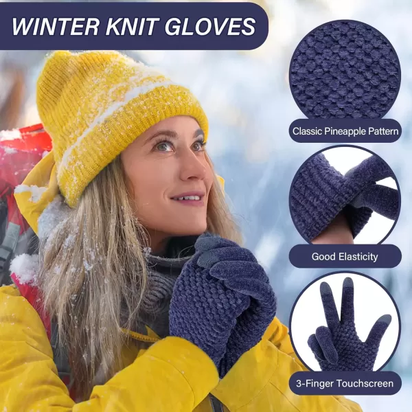 imageFZ FANTASTIC ZONE Womens Winter Gloves with Touchscreen Warm Chenille Knit Thermal Gloves for Women Cold Weather GiftsNavy Blue