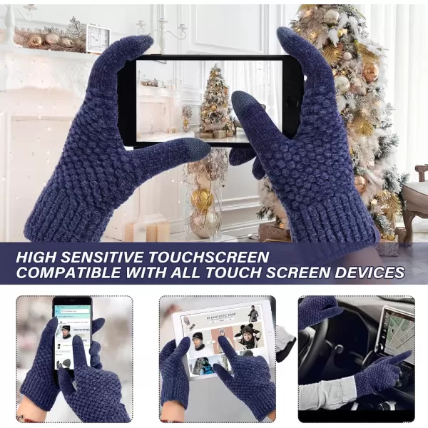 imageFZ FANTASTIC ZONE Womens Winter Gloves with Touchscreen Warm Chenille Knit Thermal Gloves for Women Cold Weather GiftsNavy Blue