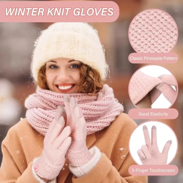 imageFZ FANTASTIC ZONE Womens Winter Gloves with Touchscreen Warm Chenille Knit Thermal Gloves for Women Cold Weather GiftsPink