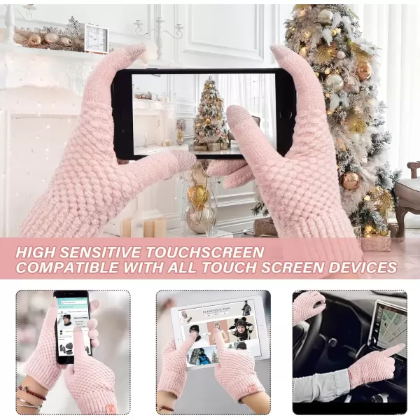 imageFZ FANTASTIC ZONE Womens Winter Gloves with Touchscreen Warm Chenille Knit Thermal Gloves for Women Cold Weather GiftsPink