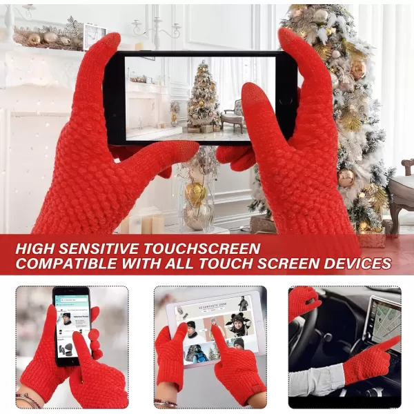 imageFZ FANTASTIC ZONE Womens Winter Gloves with Touchscreen Warm Chenille Knit Thermal Gloves for Women Cold Weather GiftsRed