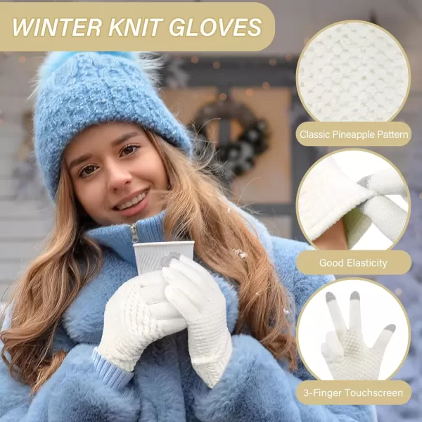imageFZ FANTASTIC ZONE Womens Winter Gloves with Touchscreen Warm Chenille Knit Thermal Gloves for Women Cold Weather GiftsWhite