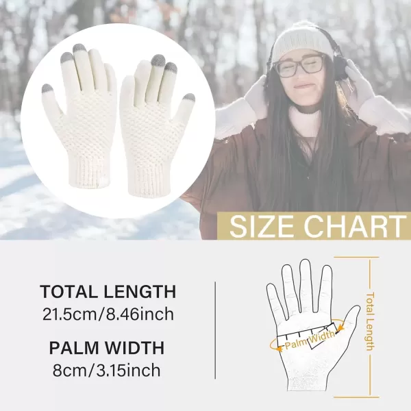 imageFZ FANTASTIC ZONE Womens Winter Gloves with Touchscreen Warm Chenille Knit Thermal Gloves for Women Cold Weather GiftsWhite