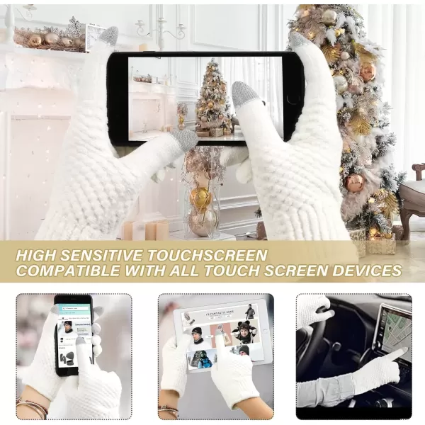 imageFZ FANTASTIC ZONE Womens Winter Gloves with Touchscreen Warm Chenille Knit Thermal Gloves for Women Cold Weather GiftsWhite