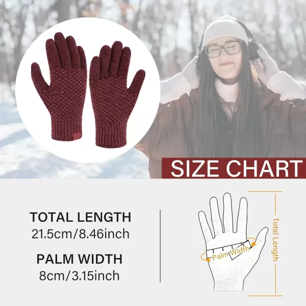 imageFZ FANTASTIC ZONE Womens Winter Gloves with Touchscreen Warm Chenille Knit Thermal Gloves for Women Cold Weather GiftsWine Red
