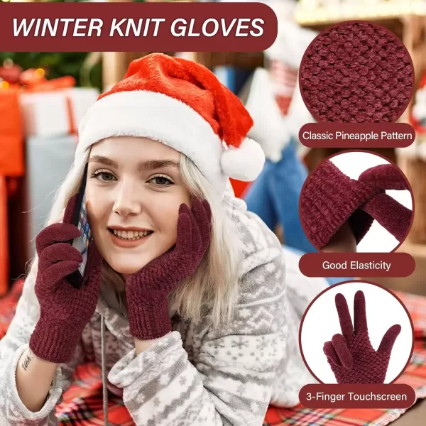 imageFZ FANTASTIC ZONE Womens Winter Gloves with Touchscreen Warm Chenille Knit Thermal Gloves for Women Cold Weather GiftsWine Red