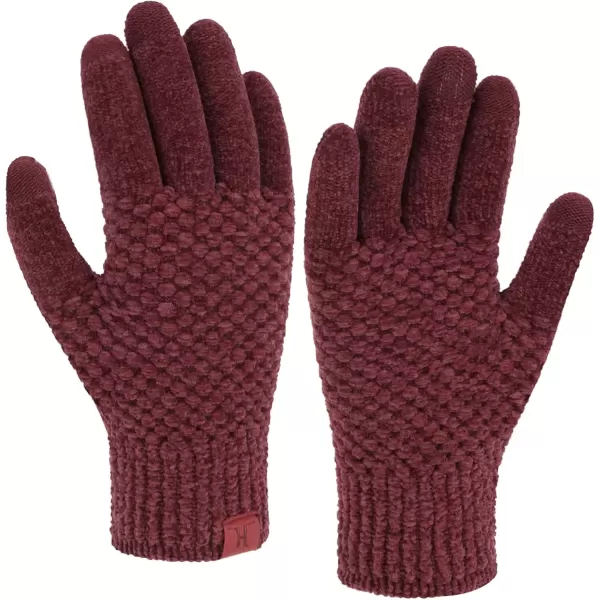 imageFZ FANTASTIC ZONE Womens Winter Gloves with Touchscreen Warm Chenille Knit Thermal Gloves for Women Cold Weather GiftsWine Red