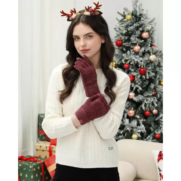 imageFZ FANTASTIC ZONE Womens Winter Gloves with Touchscreen Warm Chenille Knit Thermal Gloves for Women Cold Weather GiftsWine Red