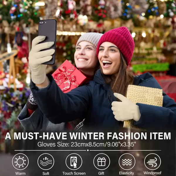 imageFZ FANTASTIC ZONE Womens Winter Warm Touch Screen Gloves Chenille Elastic Cuffs Knit Gloves for Women Cold Weather GiftsApricot