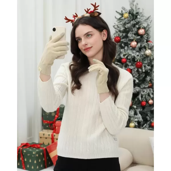 imageFZ FANTASTIC ZONE Womens Winter Warm Touch Screen Gloves Chenille Elastic Cuffs Knit Gloves for Women Cold Weather GiftsApricot
