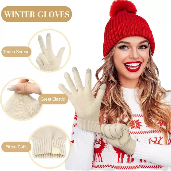 imageFZ FANTASTIC ZONE Womens Winter Warm Touch Screen Gloves Chenille Elastic Cuffs Knit Gloves for Women Cold Weather GiftsApricot