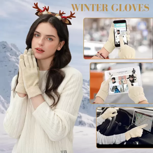 imageFZ FANTASTIC ZONE Womens Winter Warm Touch Screen Gloves Chenille Elastic Cuffs Knit Gloves for Women Cold Weather GiftsApricot