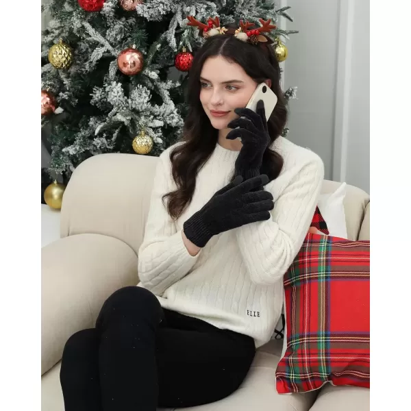 imageFZ FANTASTIC ZONE Womens Winter Warm Touch Screen Gloves Chenille Elastic Cuffs Knit Gloves for Women Cold Weather GiftsBlack