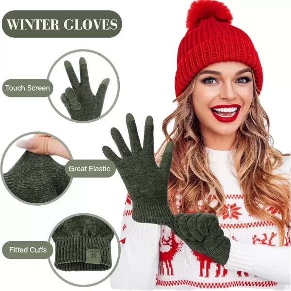 imageFZ FANTASTIC ZONE Womens Winter Warm Touch Screen Gloves Chenille Elastic Cuffs Knit Gloves for Women Cold Weather GiftsDark Green