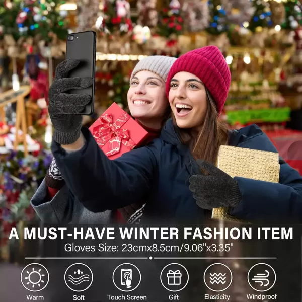 imageFZ FANTASTIC ZONE Womens Winter Warm Touch Screen Gloves Chenille Elastic Cuffs Knit Gloves for Women Cold Weather GiftsDark Grey