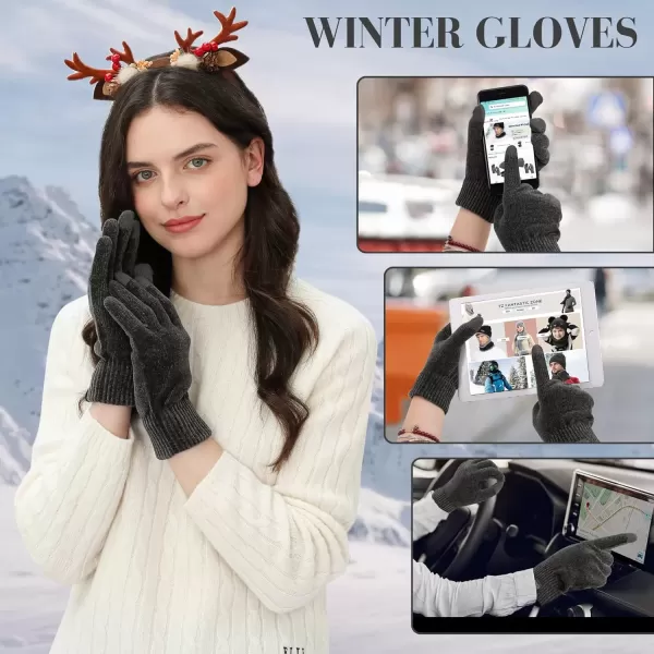 imageFZ FANTASTIC ZONE Womens Winter Warm Touch Screen Gloves Chenille Elastic Cuffs Knit Gloves for Women Cold Weather GiftsDark Grey