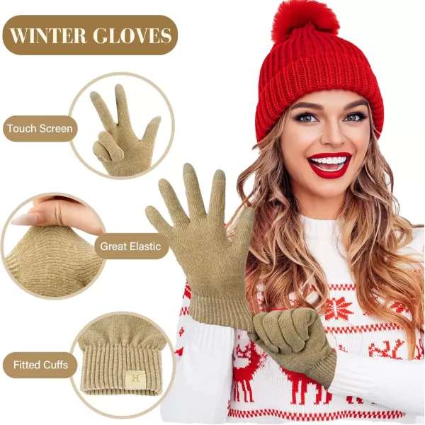 imageFZ FANTASTIC ZONE Womens Winter Warm Touch Screen Gloves Chenille Elastic Cuffs Knit Gloves for Women Cold Weather GiftsKhaki