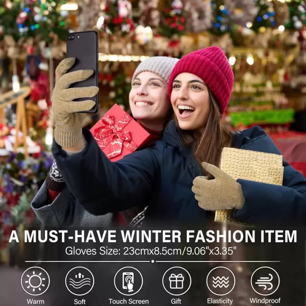 imageFZ FANTASTIC ZONE Womens Winter Warm Touch Screen Gloves Chenille Elastic Cuffs Knit Gloves for Women Cold Weather GiftsKhaki